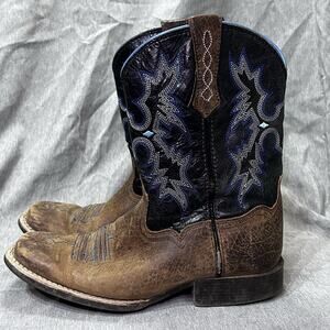 Ariat Tombstone Cowboy Western Boots Square Toe Blue Brown 10012794 Boys Size 2